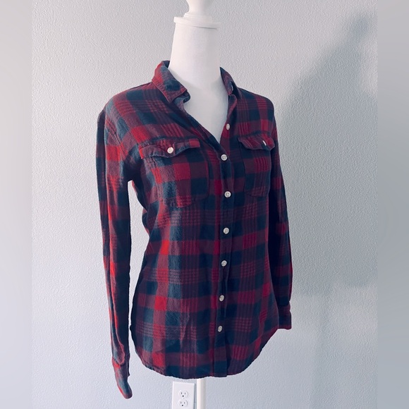Mossimo Long Sleeve Flannel Button Down Red Navy Shirt Small S - Picture 2 of 6